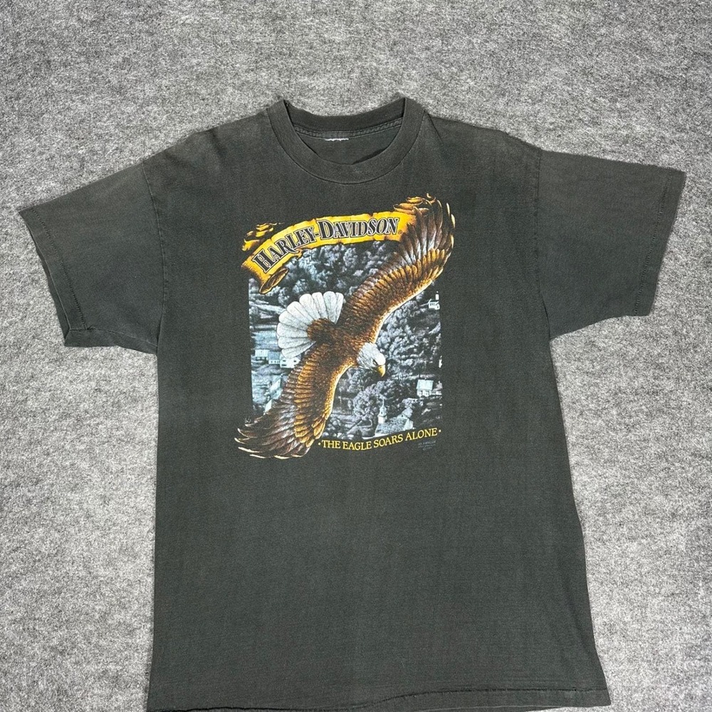 Vintage 3D Emblem Harley Davidson Eagle Soars‎ Alone 1980s Single Stitch T Shirt